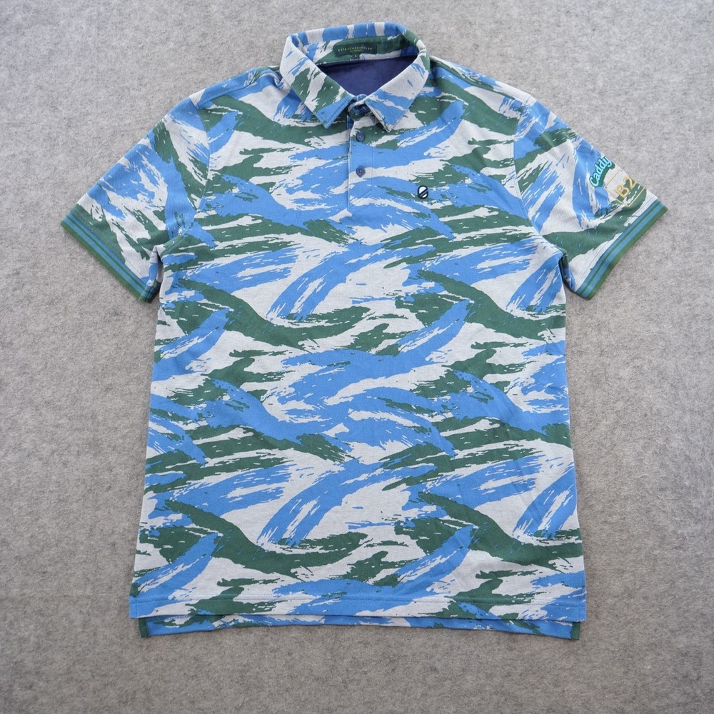 Extracurricular Polo Shirt Mens Large Blue Green Camo Caddyhack Golf Stretch